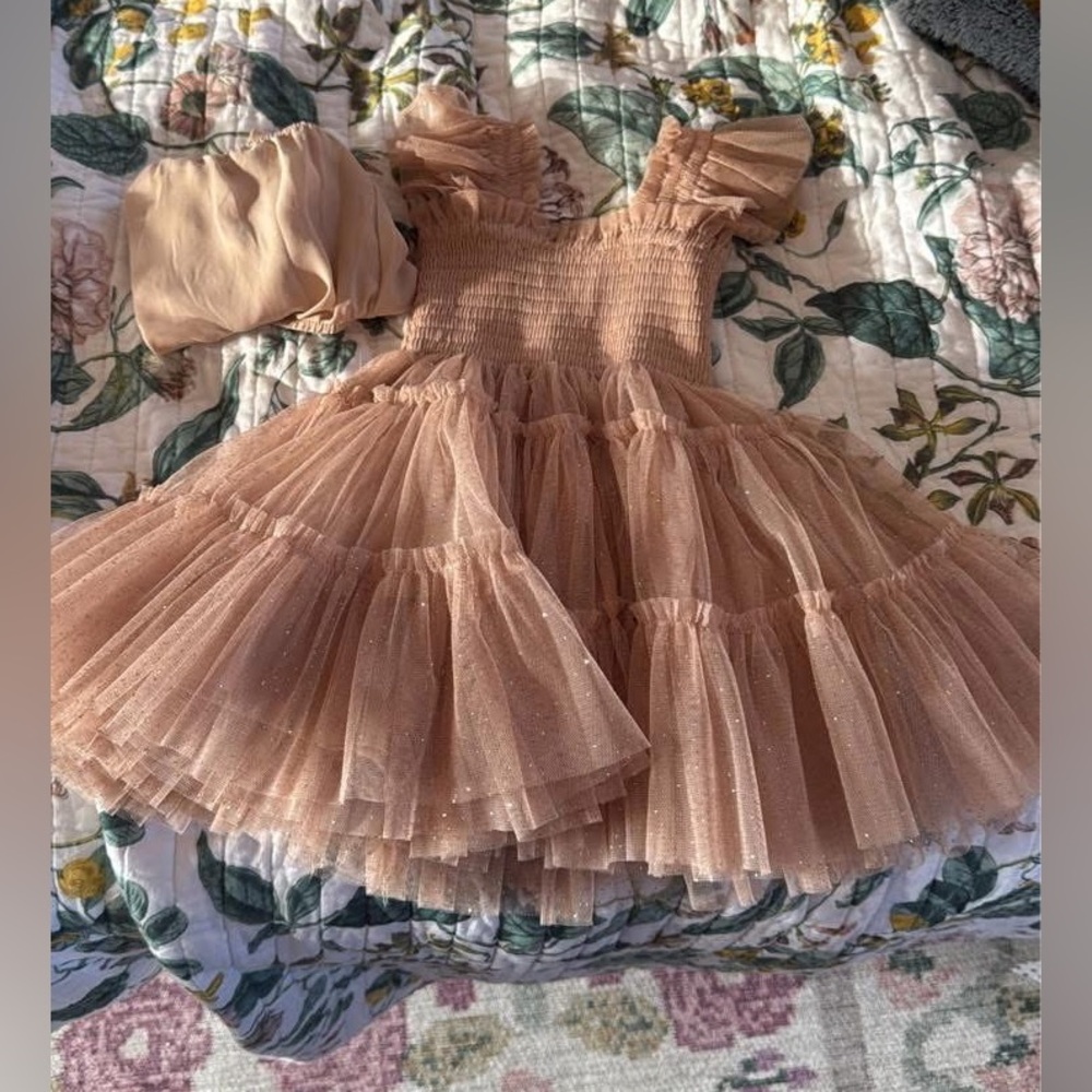 Tiny Ellie Nap Dress in Blush Glitter Tulle
